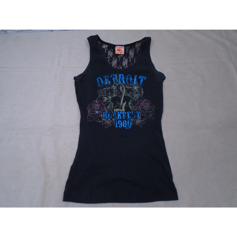 Vintage Y2K Big Flirt Tank Top Detroit Rockfest Lace Biker Grunger Black Size S